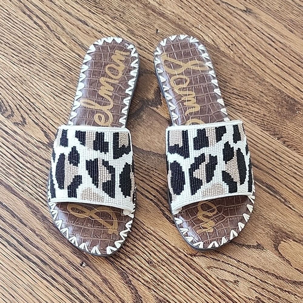 Sam Edelman Gunner Beaded Slide Leopard Sandals, size 9
